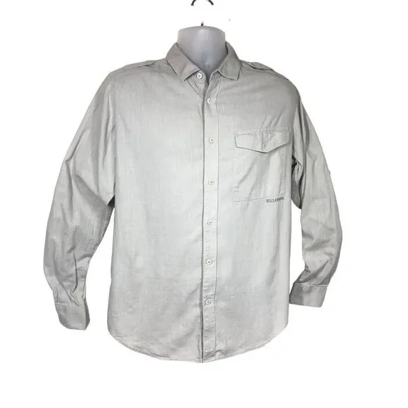 Billabong Shirt Mens M Light Tan Shoulder Tap Long Sleeve Minimalist Vintage - Picture 4 of 13